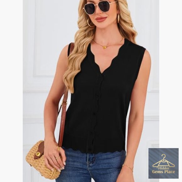 Sleeveless V-Neck Cardigan Vest Slim Fit Rayon Summer Lightweight - Picture 3 of 7